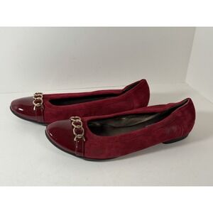 AGL Attilio Giusti Leombruni red suede cap toe ballet flats, Gold Chain, Size 41